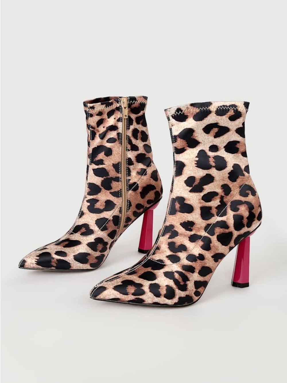 Betsey Johnson Tobin Tan Leopard Print Satin Pointed-Toe Mid-Calf Booties size10